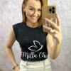 Blusa Pandora Em Malha Com Aplicação - Preta - Milla Chic