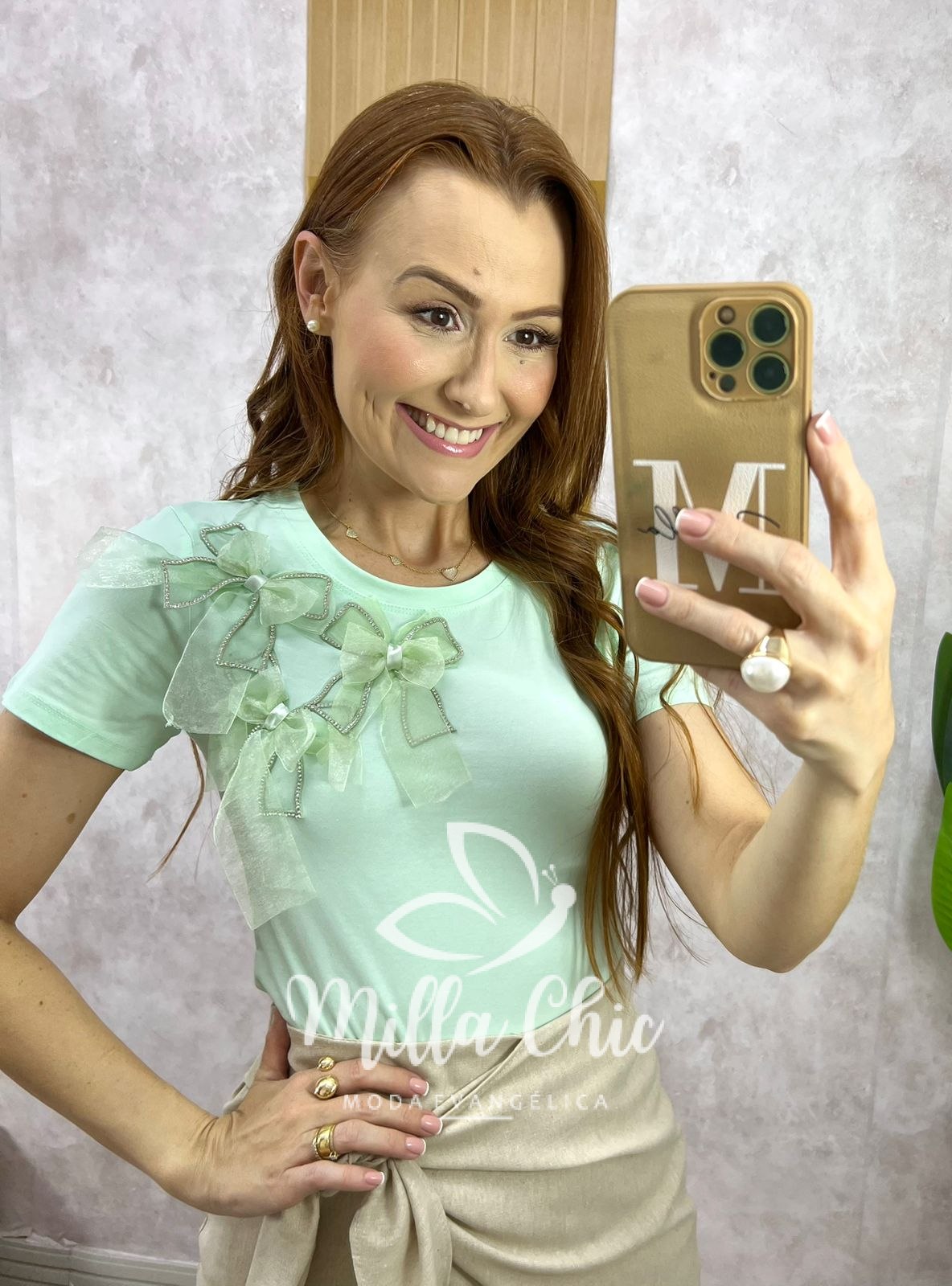 Milla Chic - millachic com br blusa sabrina em algodao com laco menta 3 Blusa Sabrina em Algodão com Laço - Menta - Milla Chic