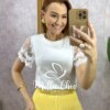 Milla Chic - millachic com br blusa sol em malha laranja copia Blusa Dalila Em Malha Manga Em Tule - Branca - Milla Chic