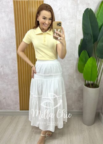Milla Chic - millachic com br blusa tania gola polo malha manteiga 1 Blusa Tânia Gola Polo Malha - Manteiga - Milla Chic