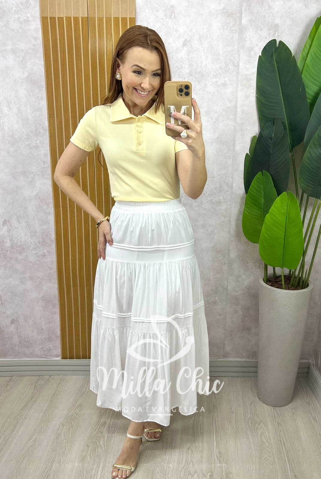 Milla Chic - millachic com br blusa tania gola polo malha manteiga 1 Blusa Tânia Gola Polo Malha - Manteiga - Milla Chic