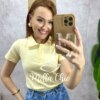 Blusa Tânia Gola Polo Malha - Manteiga - Milla Chic