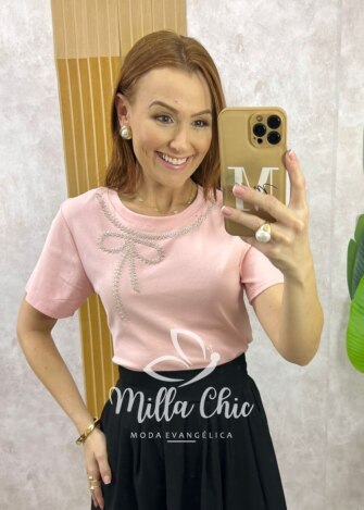 Milla Chic - millachic com br blusa tania gola polo malha manteiga copia 4 Blusa Valquíria Laço Bordada - Rosa - Milla Chic