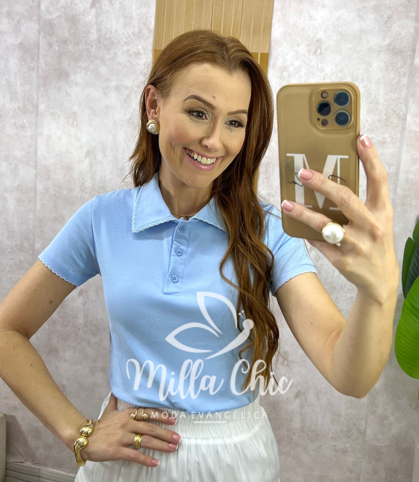 Milla Chic - millachic com br blusa tania gola polo malha rosa copia 1 Blusa Tânia Gola Polo Malha - Azul Baby - Milla Chic