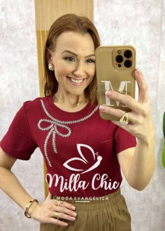 Blusa Valquíria Laço Bordada - Cereja - Milla Chic