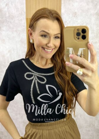 Blusa Valquíria Laço Bordada - Preta - Milla Chic