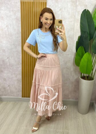 Blusa Valquíria Laço Bordada - Azul Baby - Milla Chic