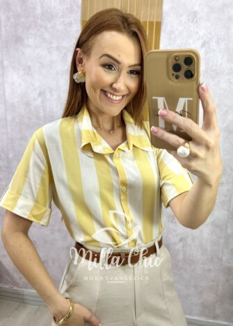 Camisa Pietra em Listras - Amarela - Milla Chic