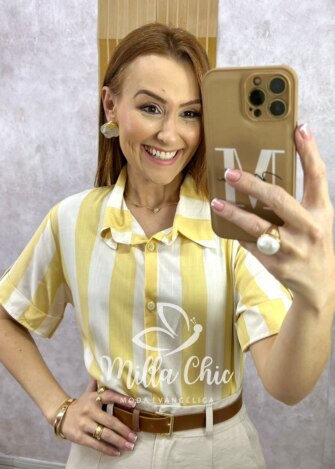 Milla Chic - millachic com br camisa pietra em listras amarela 6 Camisa Pietra em Listras - Amarela - Milla Chic