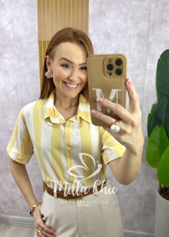 Camisa Pietra em Listras - Amarela - Milla Chic