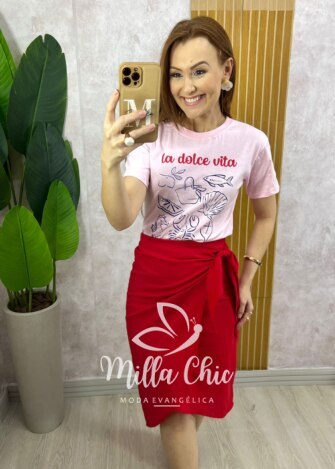 Camisa Romana em Viscolinho Listrada - Vermelha - Milla Chic