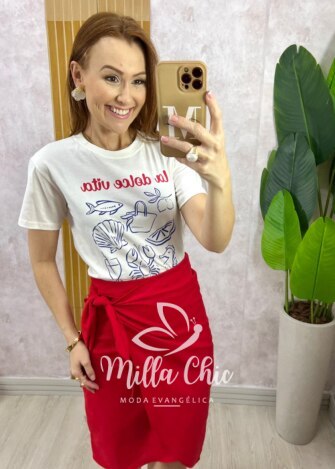 Camisa Romana em Viscolinho Listrada - Vermelha - Milla Chic