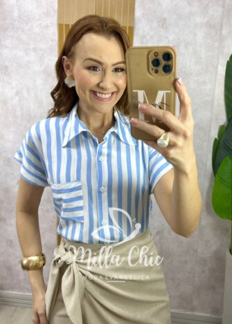 Camisa Romana Listra - Azul Celeste - Milla Chic