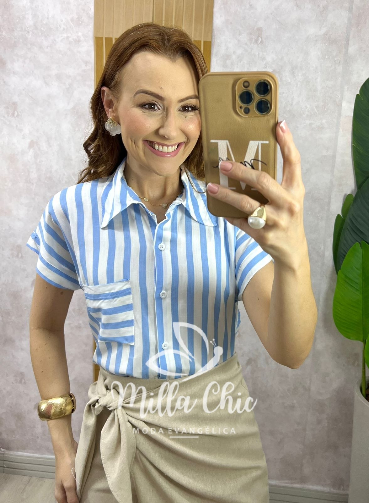 Milla Chic - millachic com br camisa romana listra azul celeste 3 Camisa Romana Listra - Azul Celeste - Milla Chic