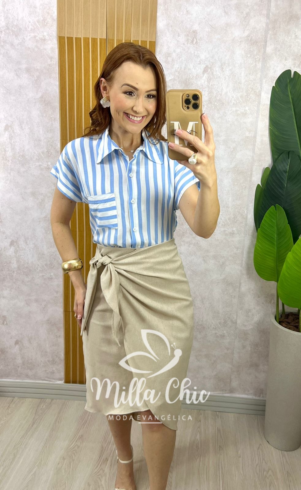 Milla Chic - millachic com br camisa romana listra azul celeste Camisa Romana Listra - Azul Celeste - Milla Chic