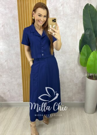 Conjunto Damares em Alfaiataria Marrant - Azul Marinho - Milla Chic