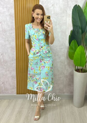 Milla Chic - millachic com br conjunto dulce em linho estampado verde acqua 1 Conjunto Dulce em Linho Estampado - Verde Acqua - Milla Chic