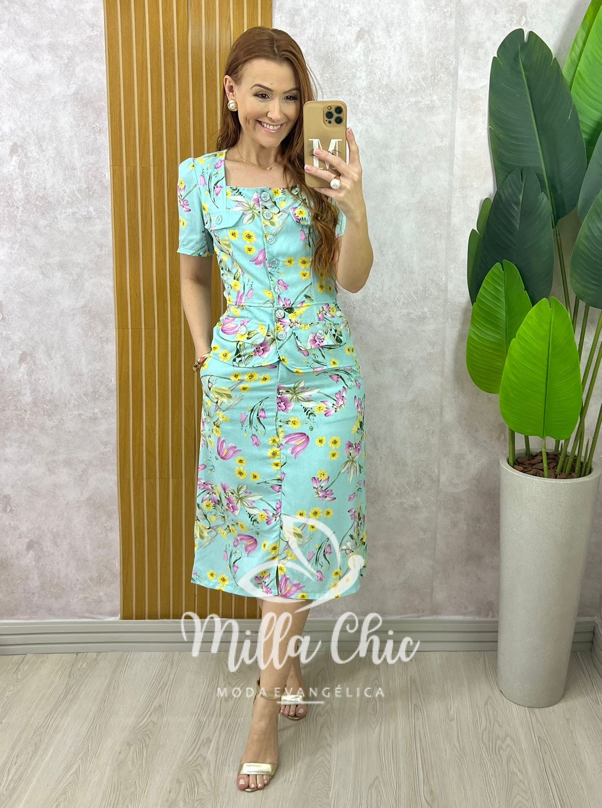Milla Chic - millachic com br conjunto dulce em linho estampado verde acqua 1 Conjunto Dulce em Linho Estampado - Verde Acqua - Milla Chic
