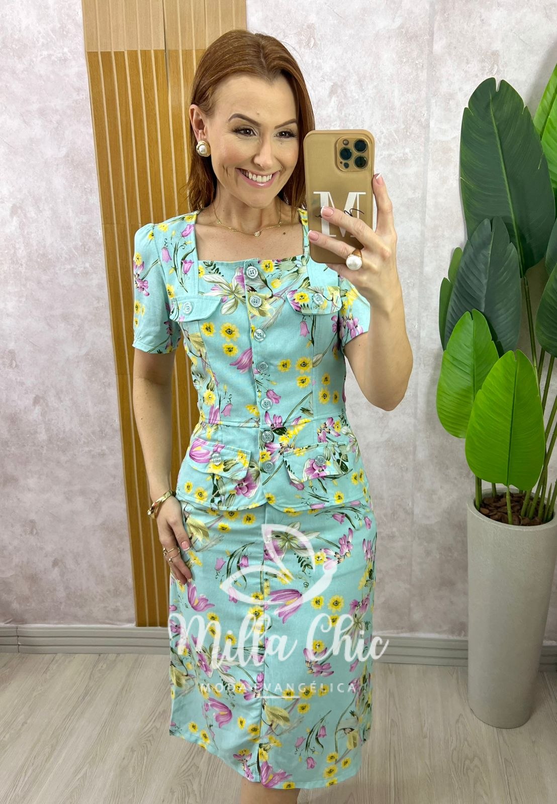 Milla Chic - millachic com br conjunto dulce em linho estampado verde acqua 3 Conjunto Dulce em Linho Estampado - Verde Acqua - Milla Chic