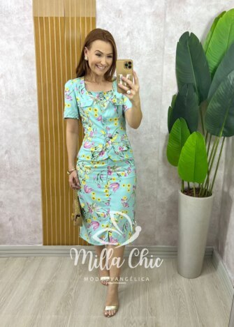 Milla Chic - millachic com br conjunto dulce em linho estampado verde acqua 4 Conjunto Dulce em Linho Estampado - Verde Acqua - Milla Chic