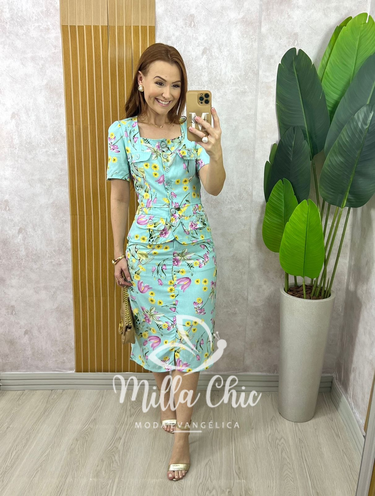 Milla Chic - millachic com br conjunto dulce em linho estampado verde acqua 4 Conjunto Dulce em Linho Estampado - Verde Acqua - Milla Chic
