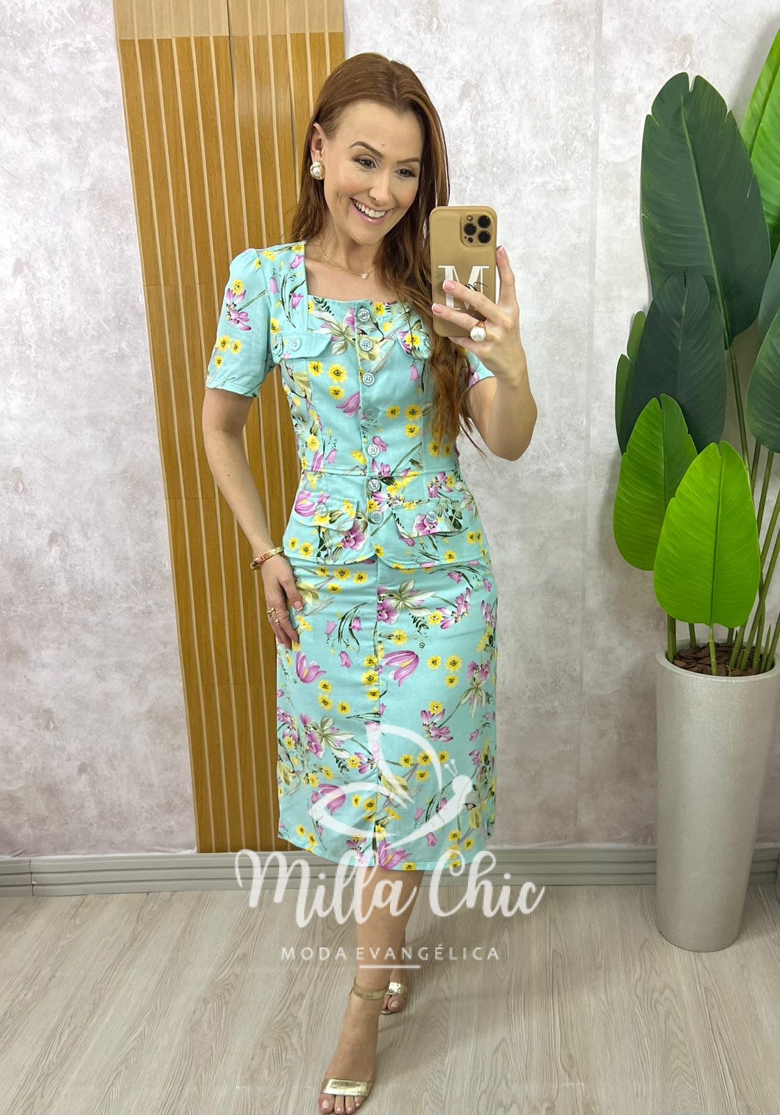 Milla Chic - millachic com br conjunto dulce em linho estampado verde acqua 5 Conjunto Dulce em Linho Estampado - Verde Acqua - Milla Chic