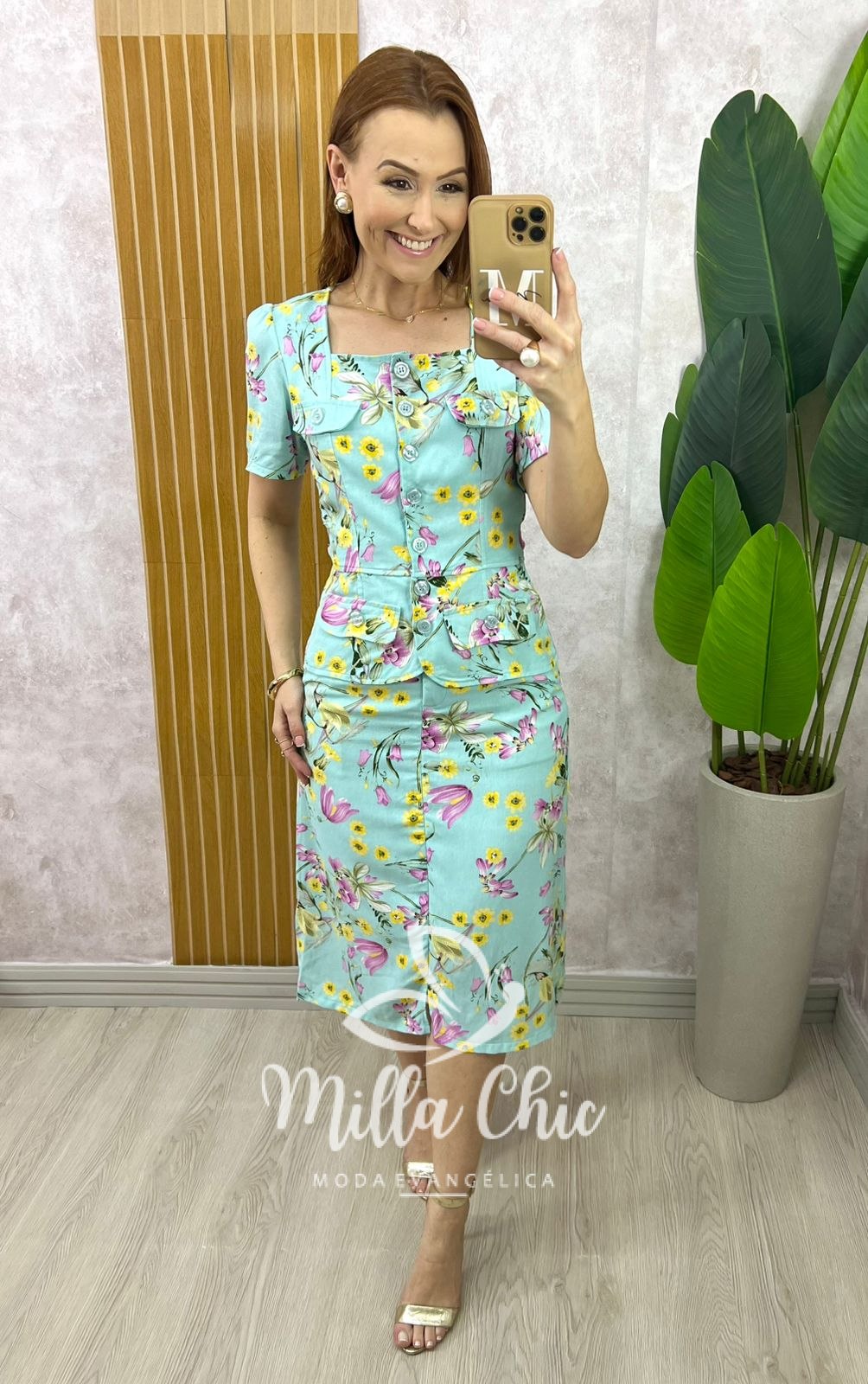 Milla Chic - millachic com br conjunto dulce em linho estampado verde acqua Conjunto Dulce em Linho Estampado - Verde Acqua - Milla Chic