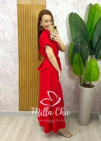Conjunto Graziela em Alfaiataria Marrant - Tomate - Milla Chic