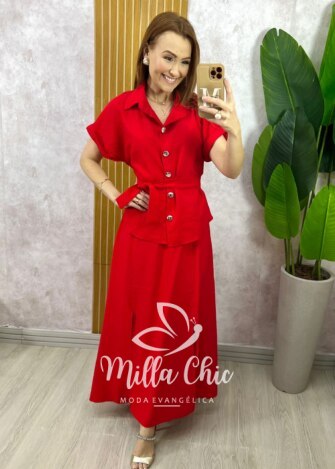 Conjunto Graziela em Alfaiataria Marrant - Tomate - Milla Chic