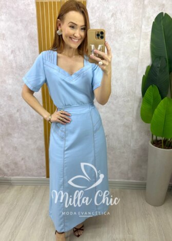 Conjunto Maitê em Alfaiataria Marrant - Azul Céu - Milla Chic