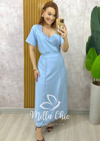 Conjunto Maitê em Alfaiataria Marrant - Azul Céu - Milla Chic