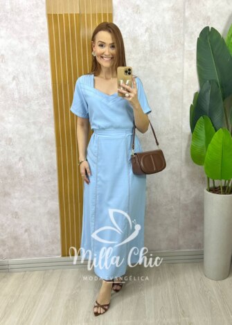 Conjunto Maitê em Alfaiataria Marrant - Azul Céu - Milla Chic