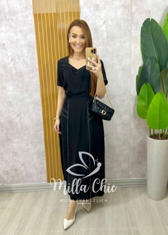 Conjunto Maitê em Alfaiataria Marrant - Preto - Milla Chic
