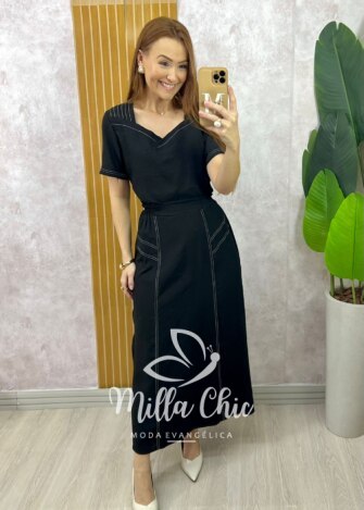 Conjunto Maitê em Alfaiataria Marrant - Preto - Milla Chic