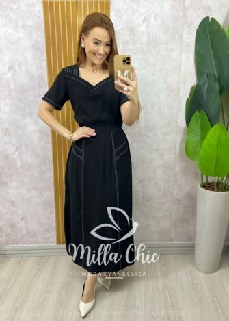 Conjunto Maitê em Alfaiataria Marrant - Preto - Milla Chic