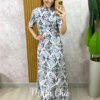 Conjunto Olívia em Linho Estampado - Azul Marinho - Milla Chic