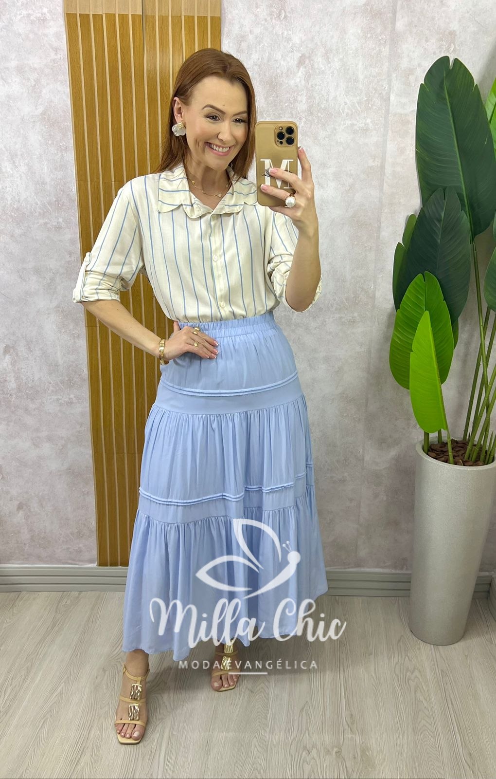 Milla Chic - millachic com br saia cibele em rayon azul 1 Saia Cibele em Rayon - Azul - Milla Chic