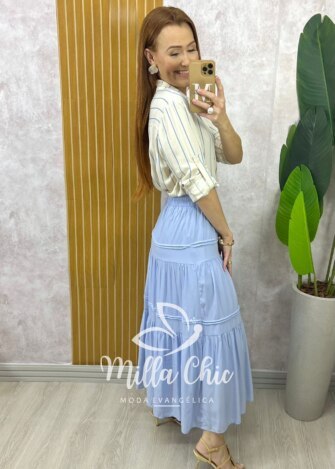 Milla Chic - millachic com br saia cibele em rayon azul 2 Saia Cibele em Rayon - Azul - Milla Chic
