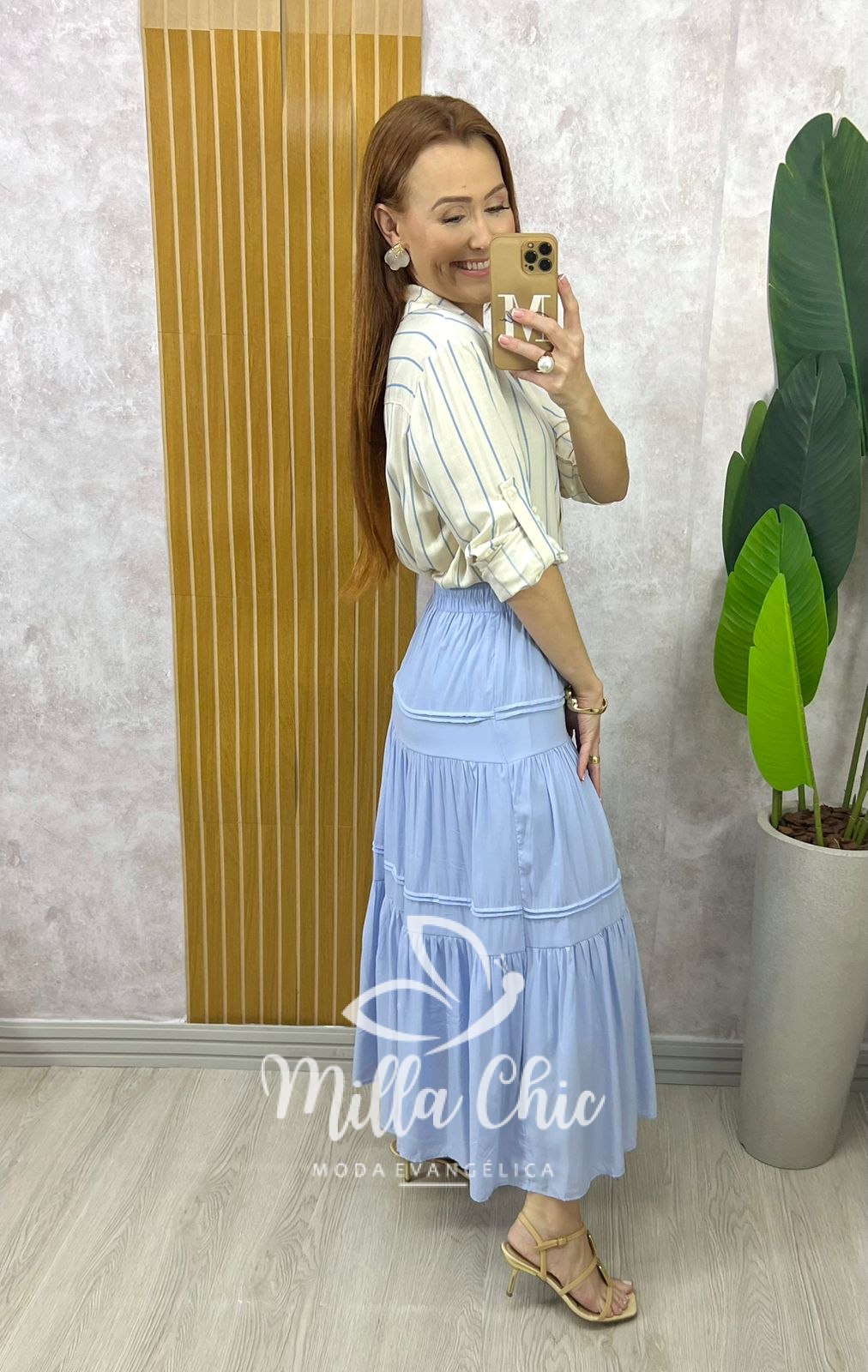 Milla Chic - millachic com br saia cibele em rayon azul 2 Saia Cibele em Rayon - Azul - Milla Chic
