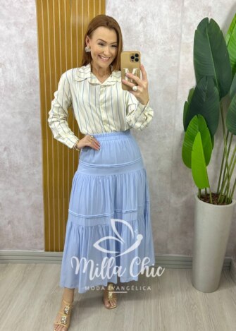 Milla Chic - millachic com br saia cibele em rayon azul 3 Saia Cibele em Rayon - Azul - Milla Chic