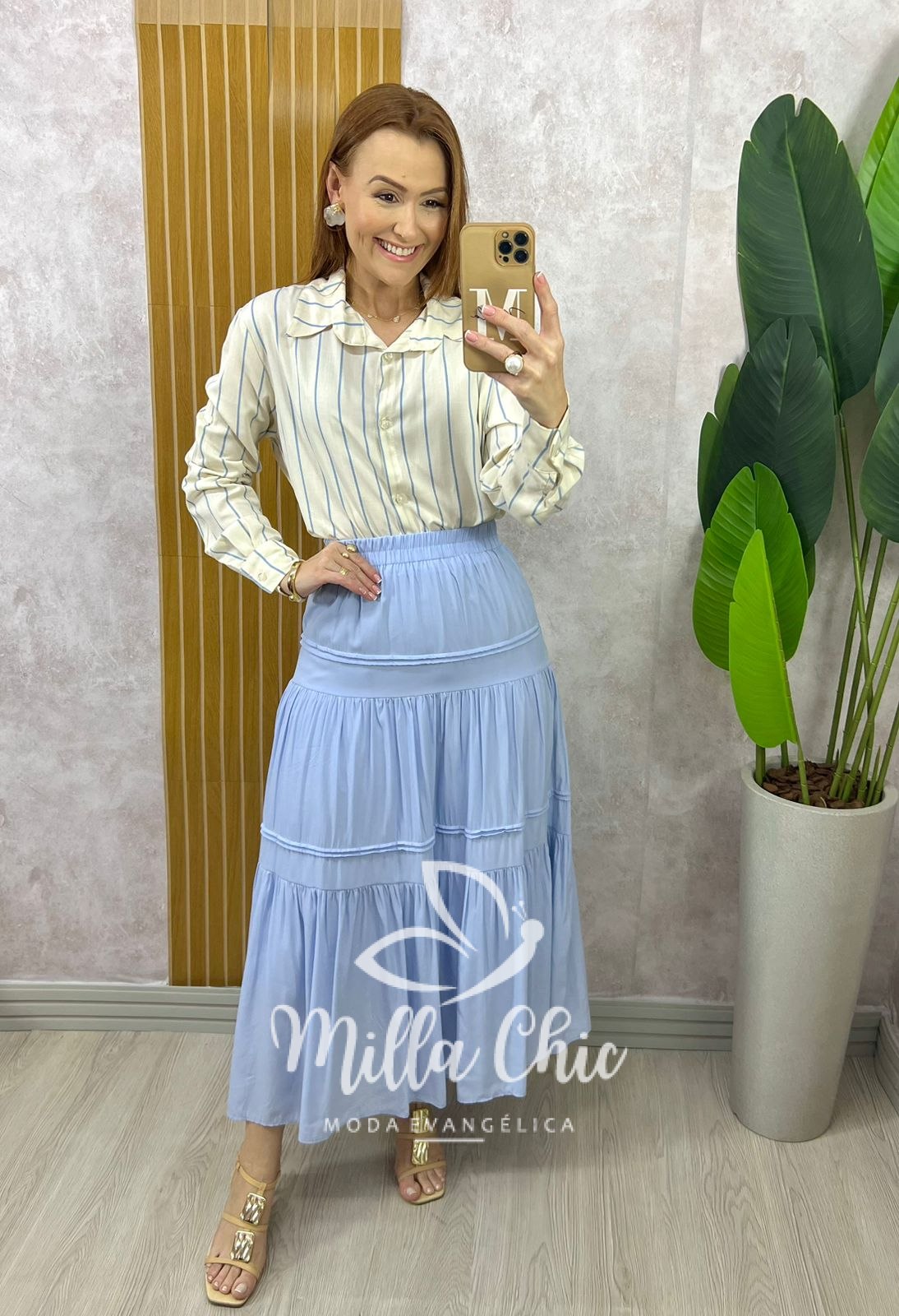 Milla Chic - millachic com br saia cibele em rayon azul 3 Saia Cibele em Rayon - Azul - Milla Chic