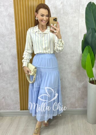 Milla Chic - millachic com br saia cibele em rayon azul Saia Cibele em Rayon - Azul - Milla Chic