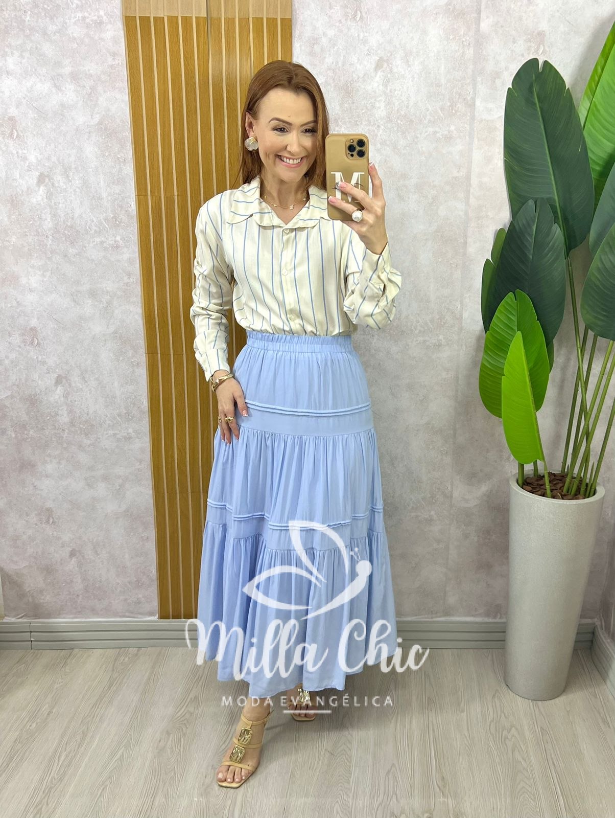 Milla Chic - millachic com br saia cibele em rayon azul 4 Saia Cibele em Rayon - Azul - Milla Chic
