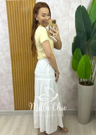 Milla Chic - millachic com br saia cibele em rayon azul copia 1 Saia Cibele em Rayon - Branca - Milla Chic