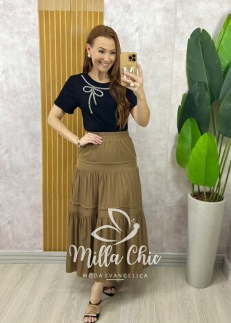 Saia Cibele em Rayon - Castanho - Milla Chic