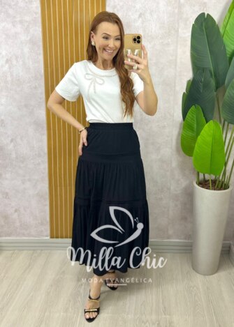 Saia Cibele em Rayon - Preta - Milla Chic