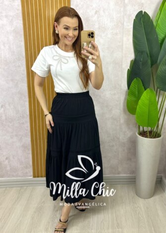 Saia Cibele em Rayon - Preta - Milla Chic