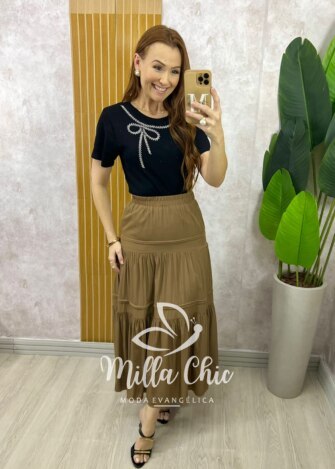 Saia Cibele em Rayon - Castanho - Milla Chic