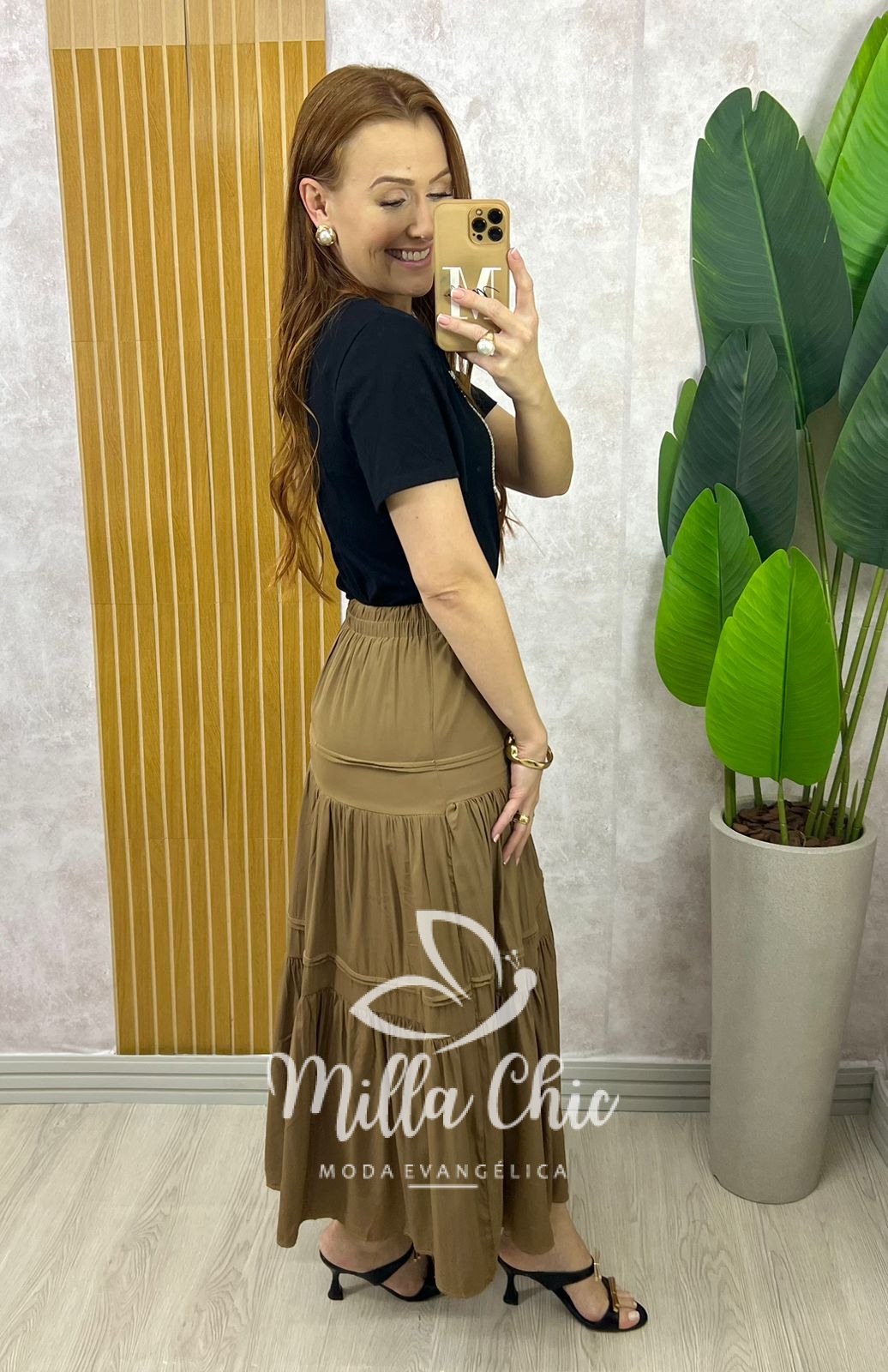 Milla Chic - millachic com br saia cibele em rayon azul copia 9 Saia Cibele em Rayon - Castanho - Milla Chic