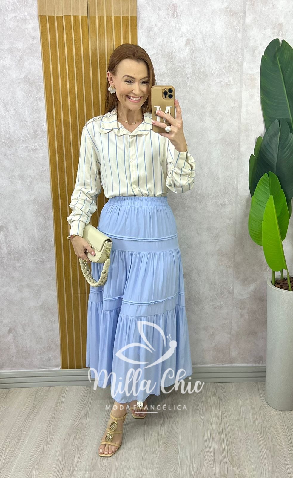 Milla Chic - millachic com br saia cibele em rayon azul Saia Cibele em Rayon - Azul - Milla Chic